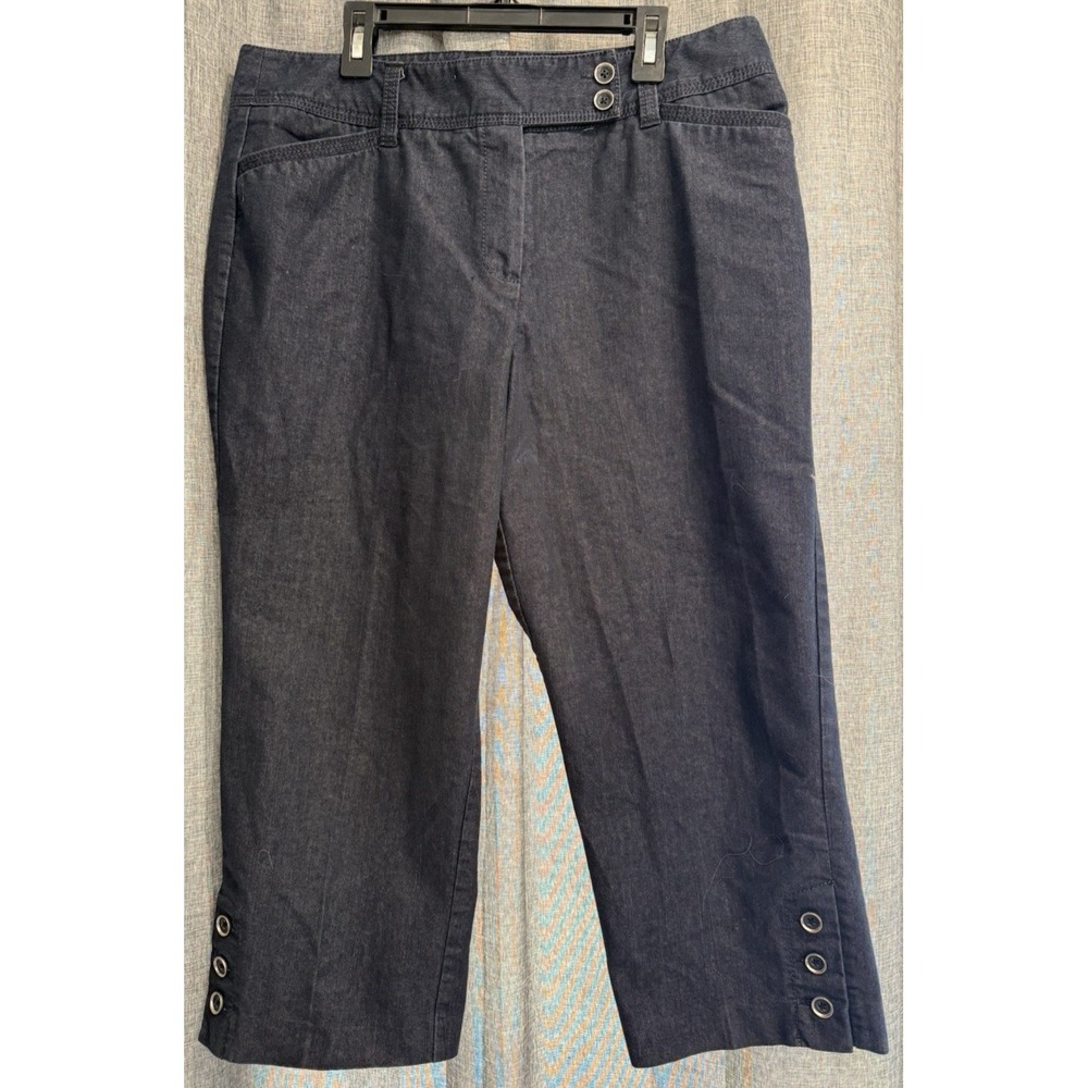 Dressbarn Pants Sz 12 Womens Blue Dress Stretch Button Capri Zip Button MidRise